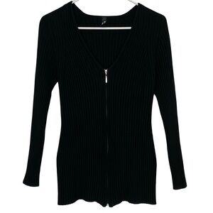 Wolford Cardigan Sweater Womens Size Medium Black Ribbed Full Zip Up V Neck LS